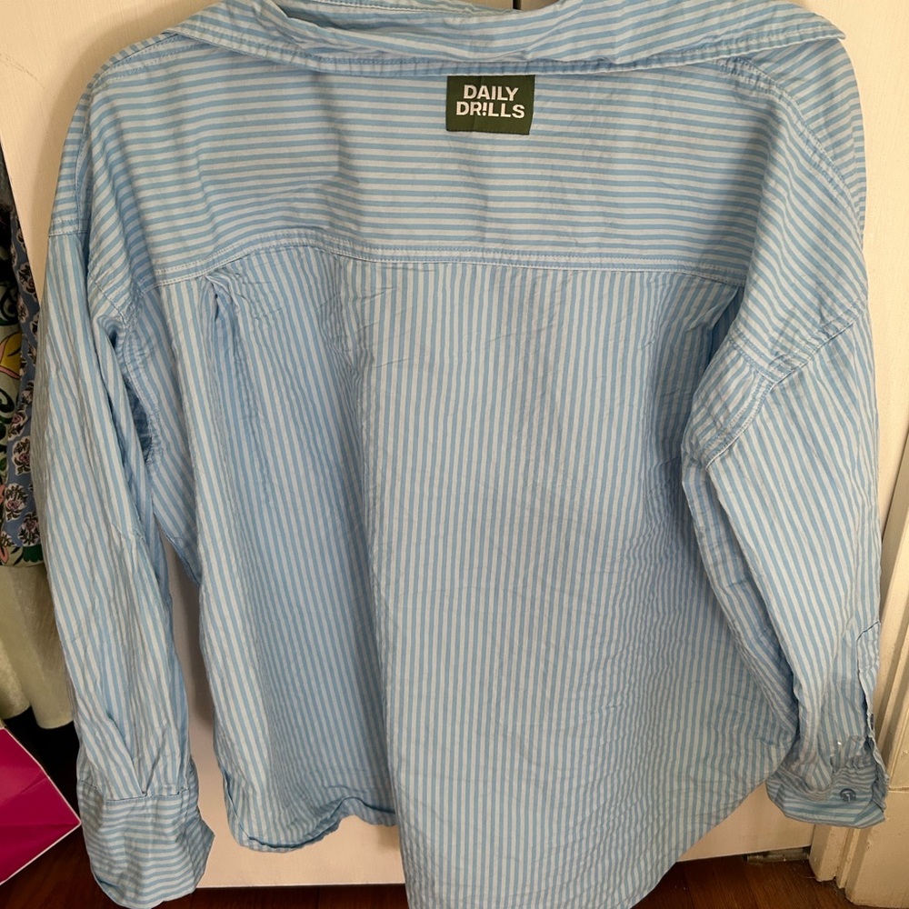 Daily Drills Blue Striped Poplin Button Down - Picture 2 of 6